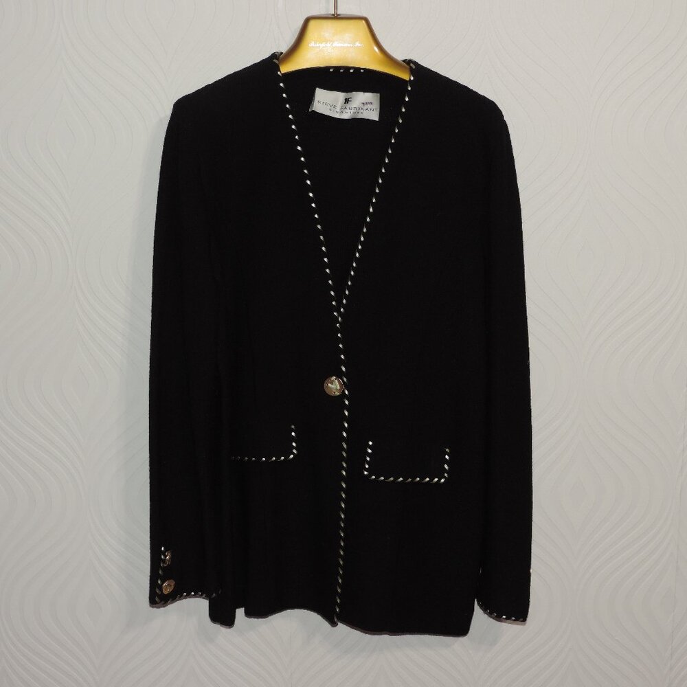 STEVE FABRIKANT Signature Vintage Black & Gold Santana Knit Sweater Jacket M fit